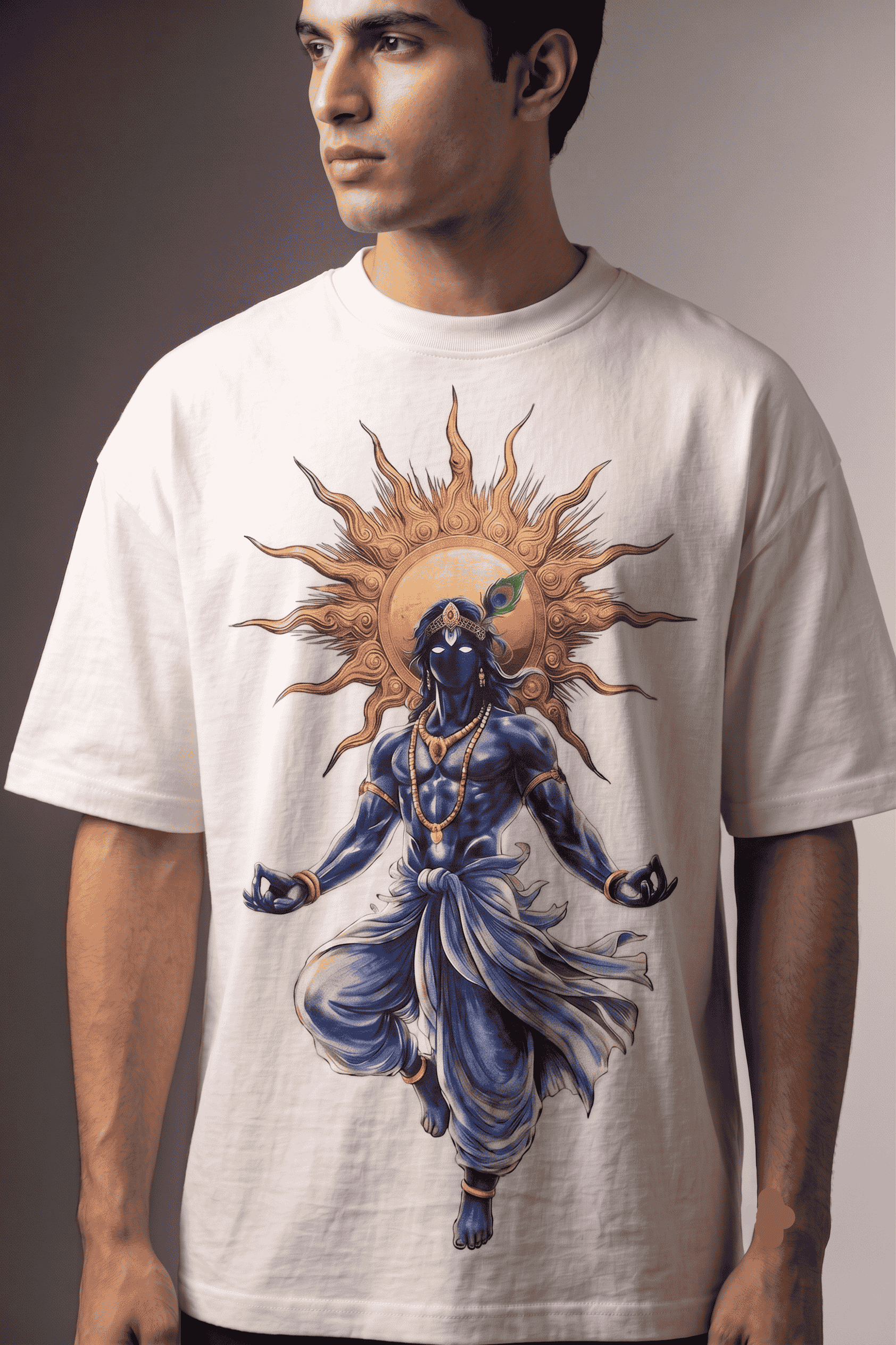 "Divine Aura" Krishna Heavyweight Oversized Graphic Tee | 240GSM Cotton